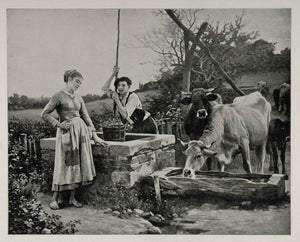 1893 Chicago World's Fair Montenard Painting Well Cows ORIGINAL HISTORIC FAIR3
