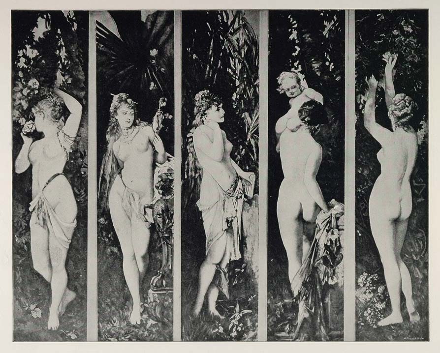 1893 Chicago World's Fair Makart Nude Women Five Senses ORIGINAL HISTORIC FAIR3