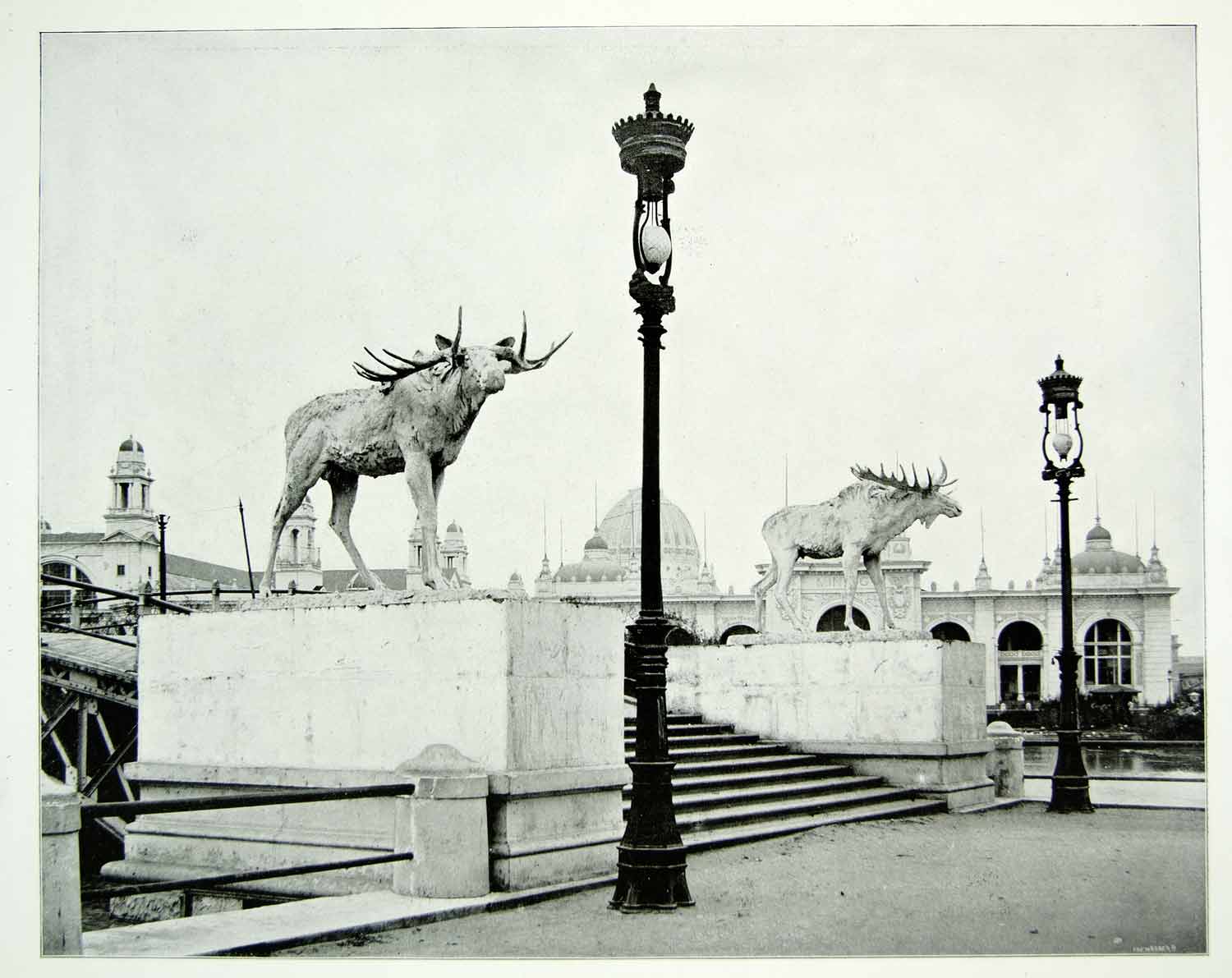 1893 Print Chicago World's Fair Elk Bridge Sculpture Statue Historic Image FAIR4