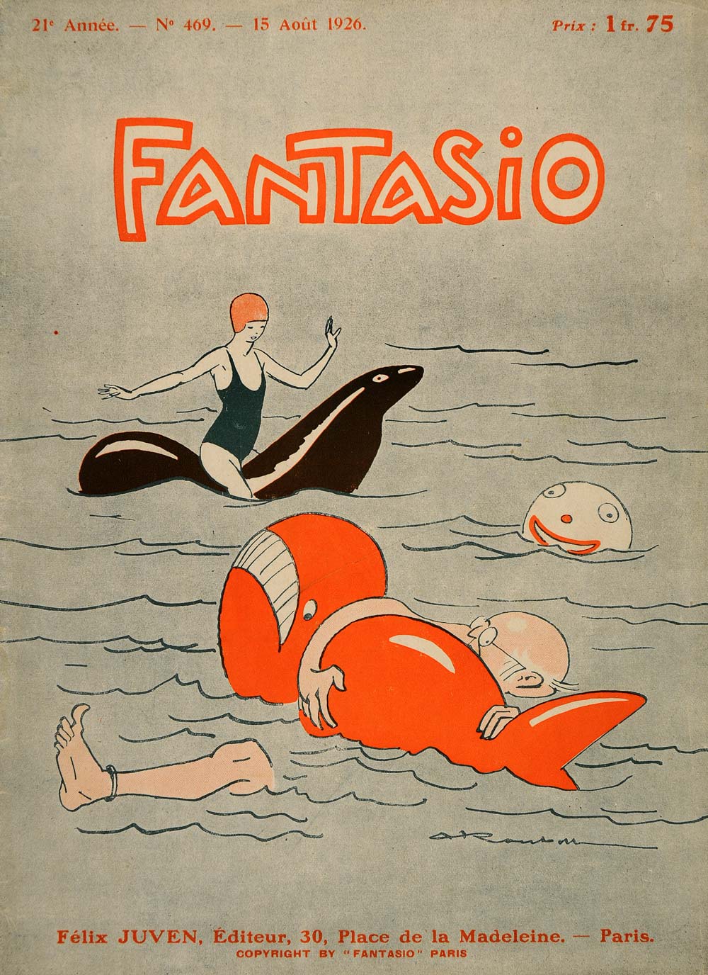 1926 Cover Fantasio Auguste Roubille Swimmers Beach Aug - ORIGINAL FAN1