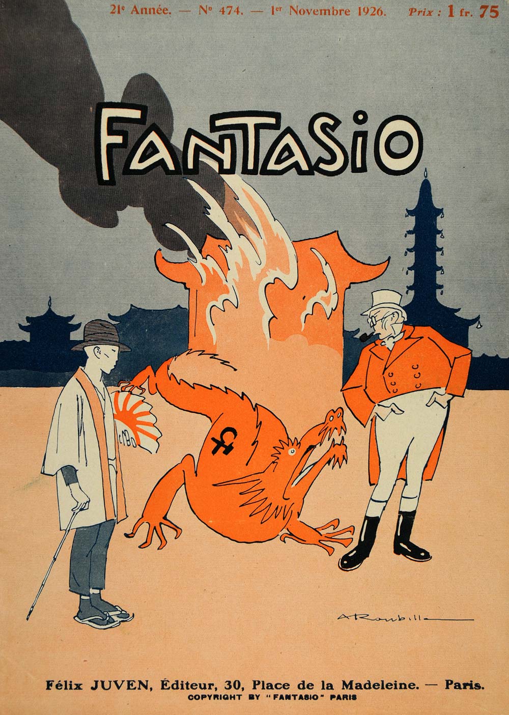 1926 Cover Fantasio Auguste Roubille Dragon Russia Nov. - ORIGINAL FAN1