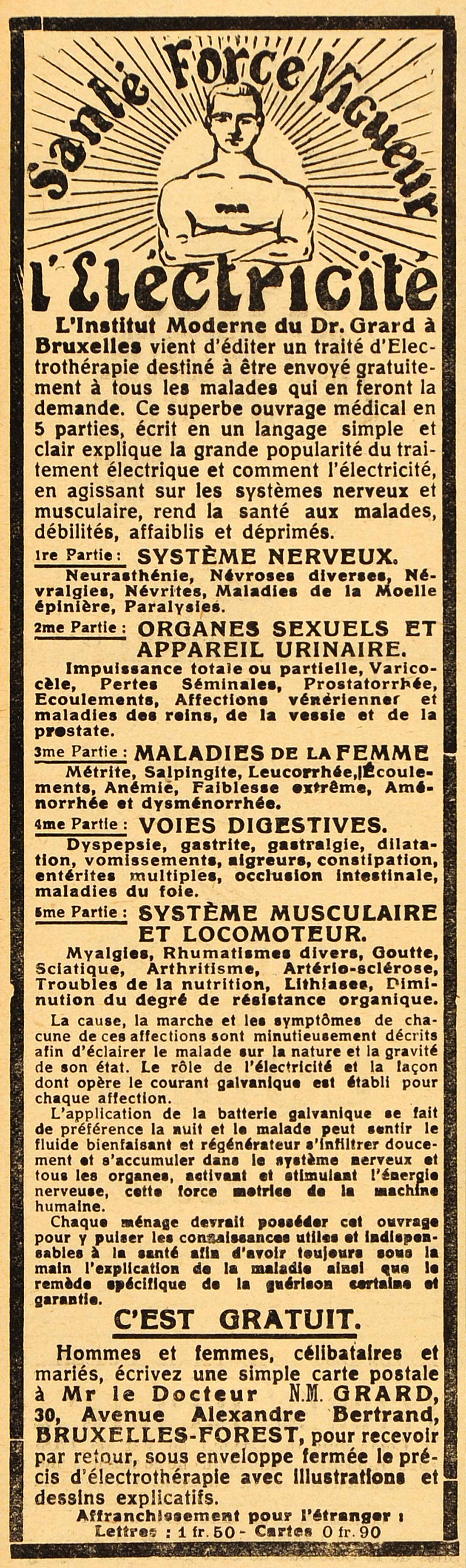 1926 French Ad Electrotherapy Treatment Grard Brussels - ORIGINAL FAN1