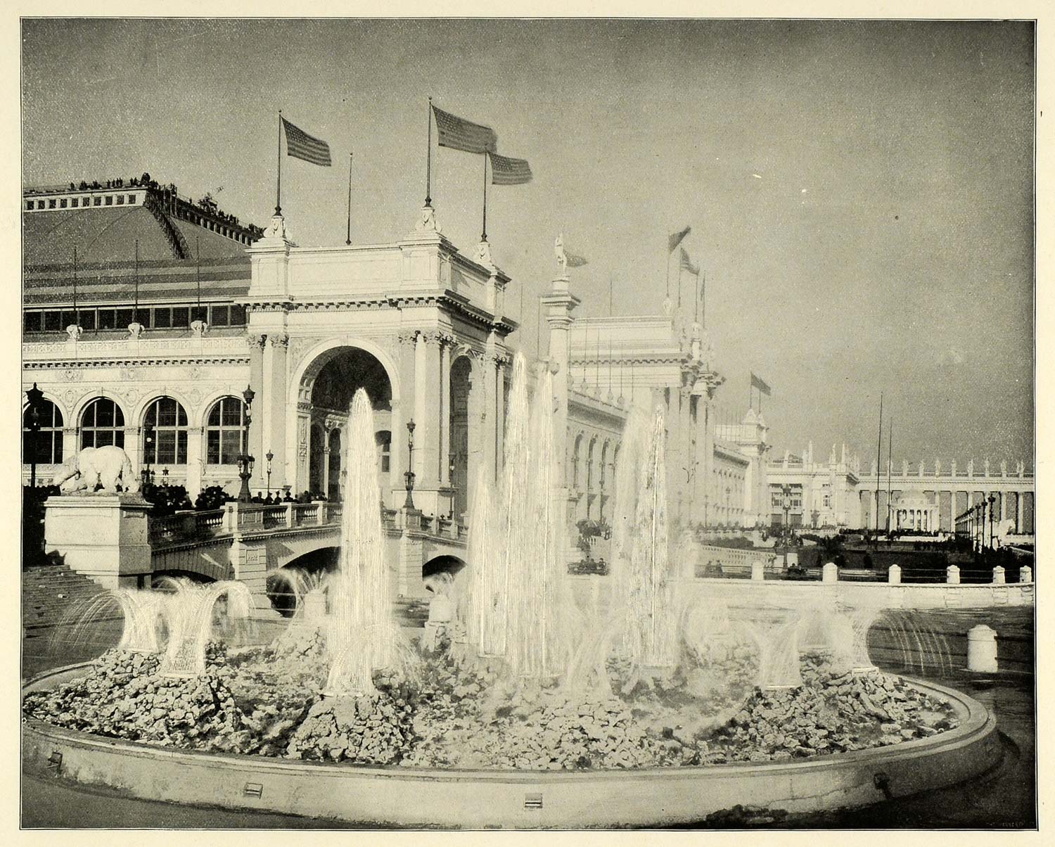 1893 Print Chicago World's Fair North Electric Fountain ORIGINAL HISTORIC FAR1