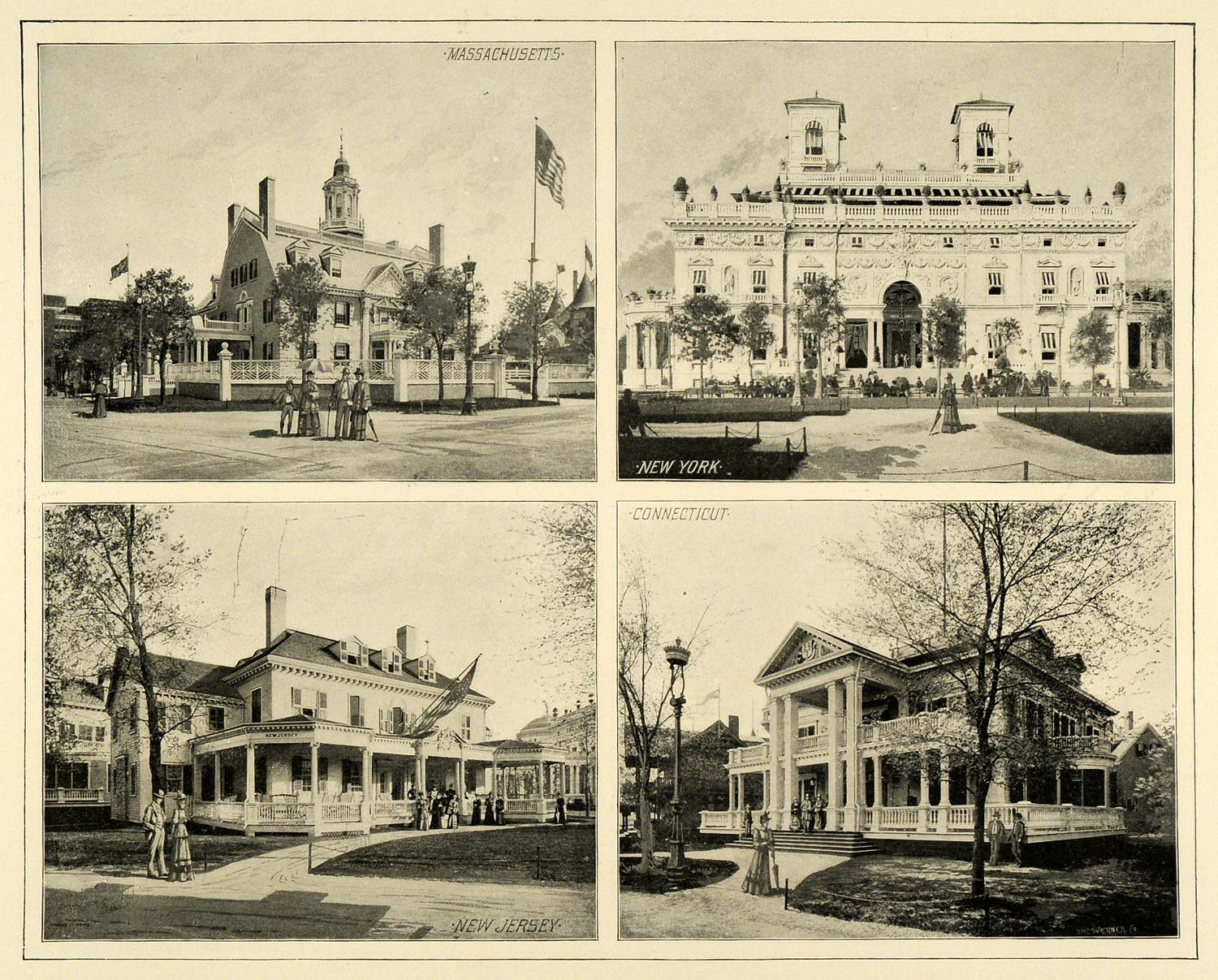 1893 Print Chicago Worlds Fair State Buildings Colonial ORIGINAL HISTORIC FAR1