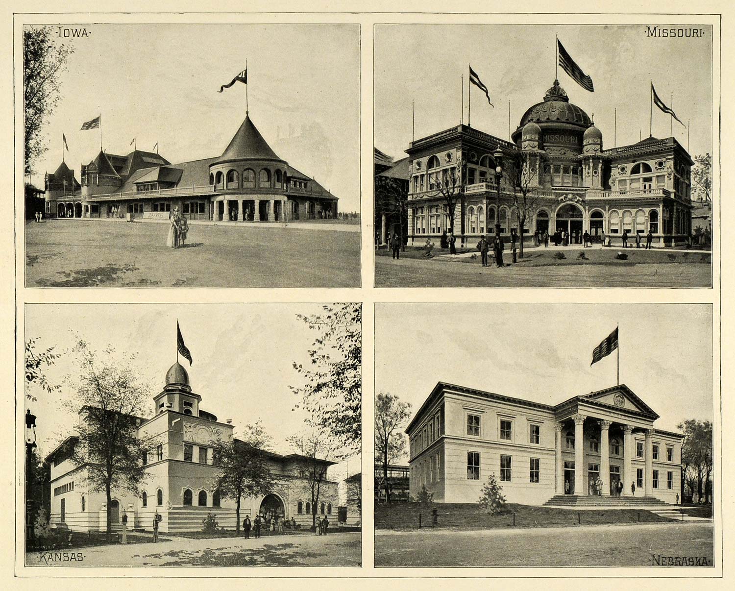 1893 Print State Buildings Iowa Chicago World's Fair - ORIGINAL HISTORIC FAR1