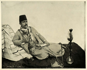 1893 Print Chicago World's Fair Arab Man Smokes Hookah ORIGINAL HISTORIC FAR1