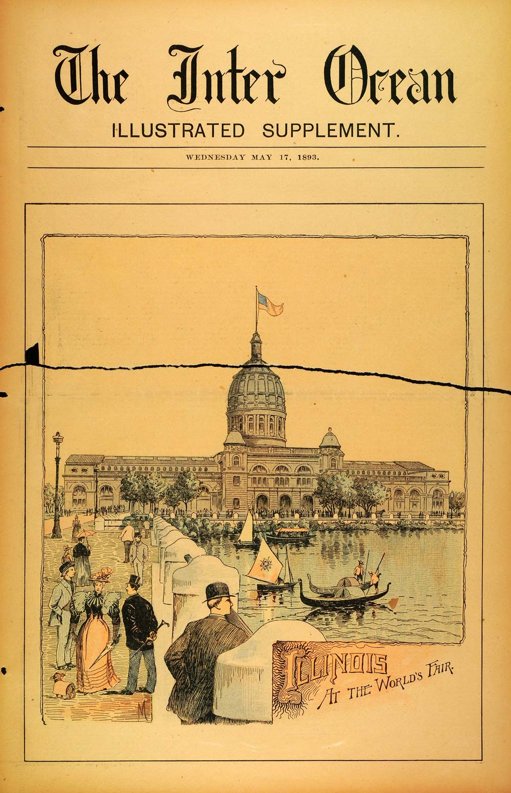 1893 Print Illinois Building Chicago World's Fair Sailing Fashion Flag FAR2
