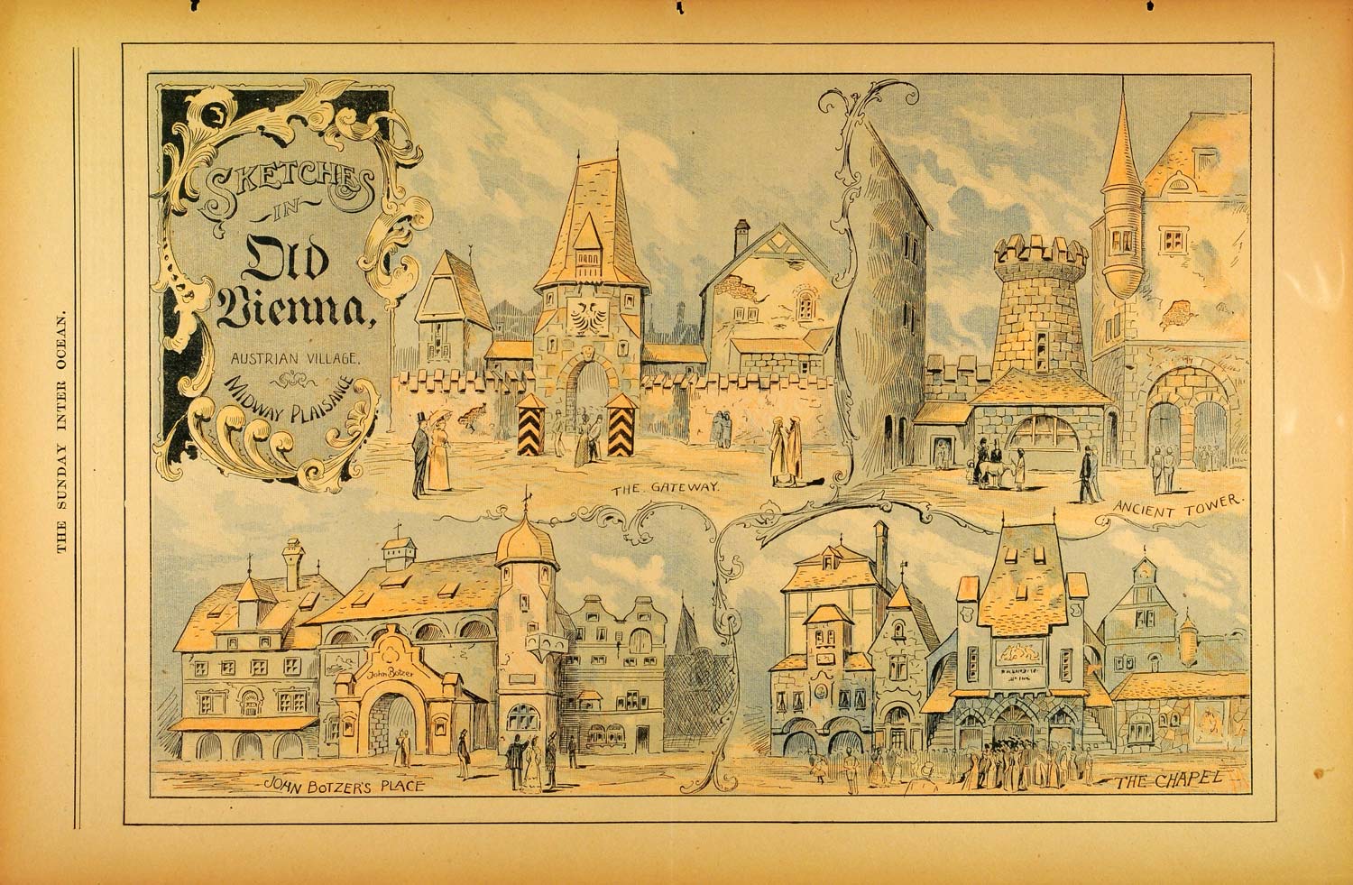1893 Print Vienna Austria Midway Plaisance Chapel Tower John Botzer Chicago FAR2