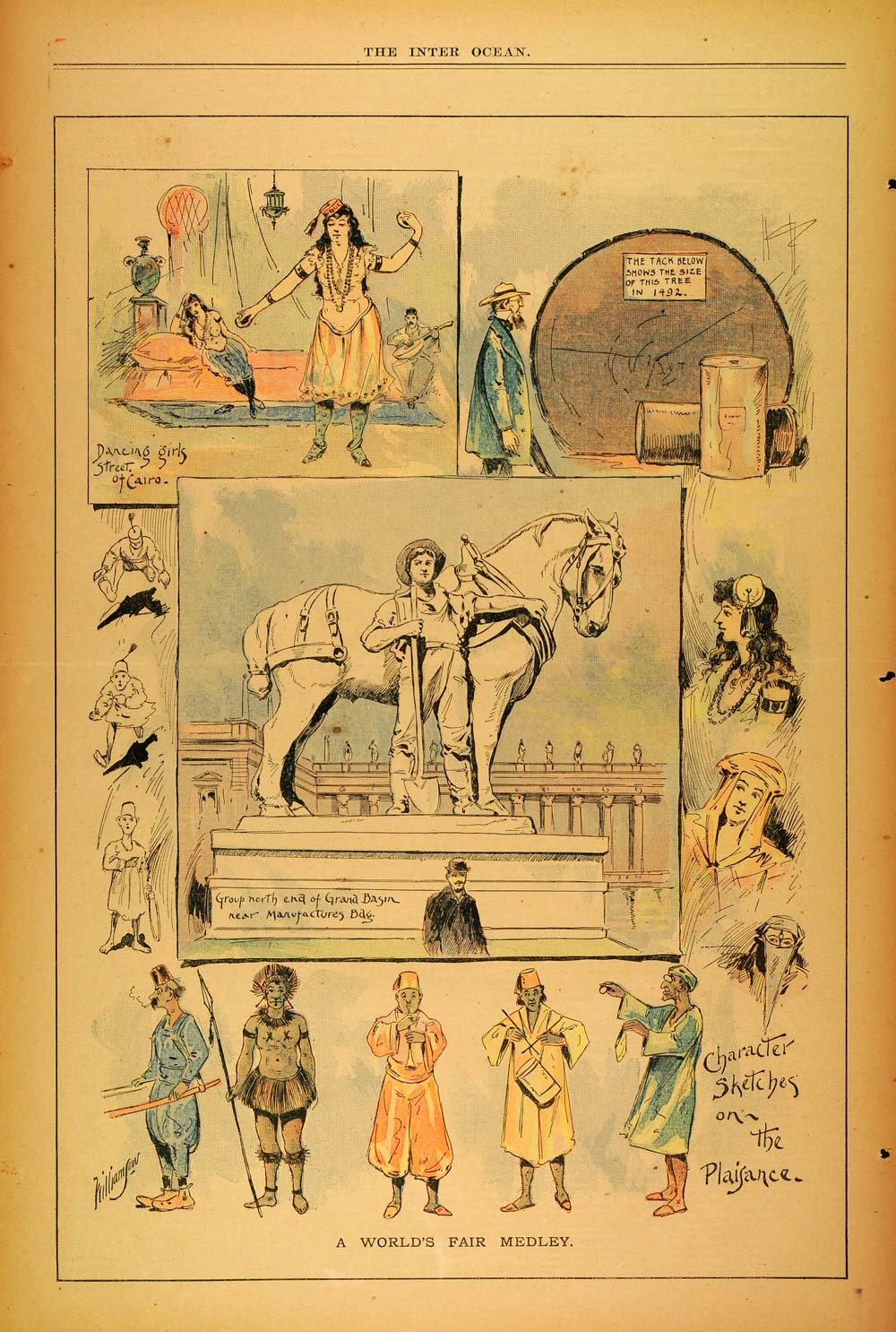 1893 Print Costume Dance Tree Statue Farmer Horse Midway Plaisance Africa FAR2
