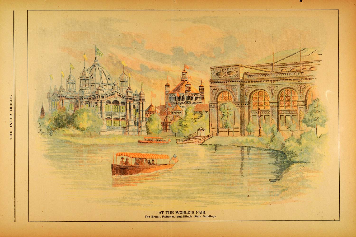 1893 Print World's Fair Brazil Fisheries Illinois State Building Chicago FAR2