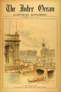 1893 Print Worlds Fair Grand Basin Electricity Building Gondola Bridge FAR2