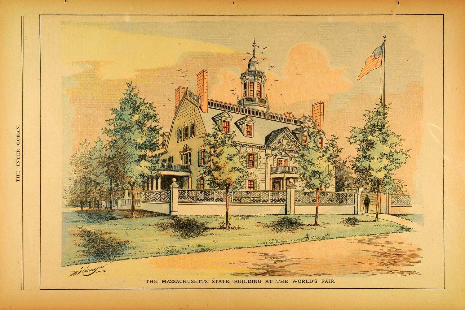1893 Print Massachusetts State Building Williamson Illinois Grounds Fair FAR2