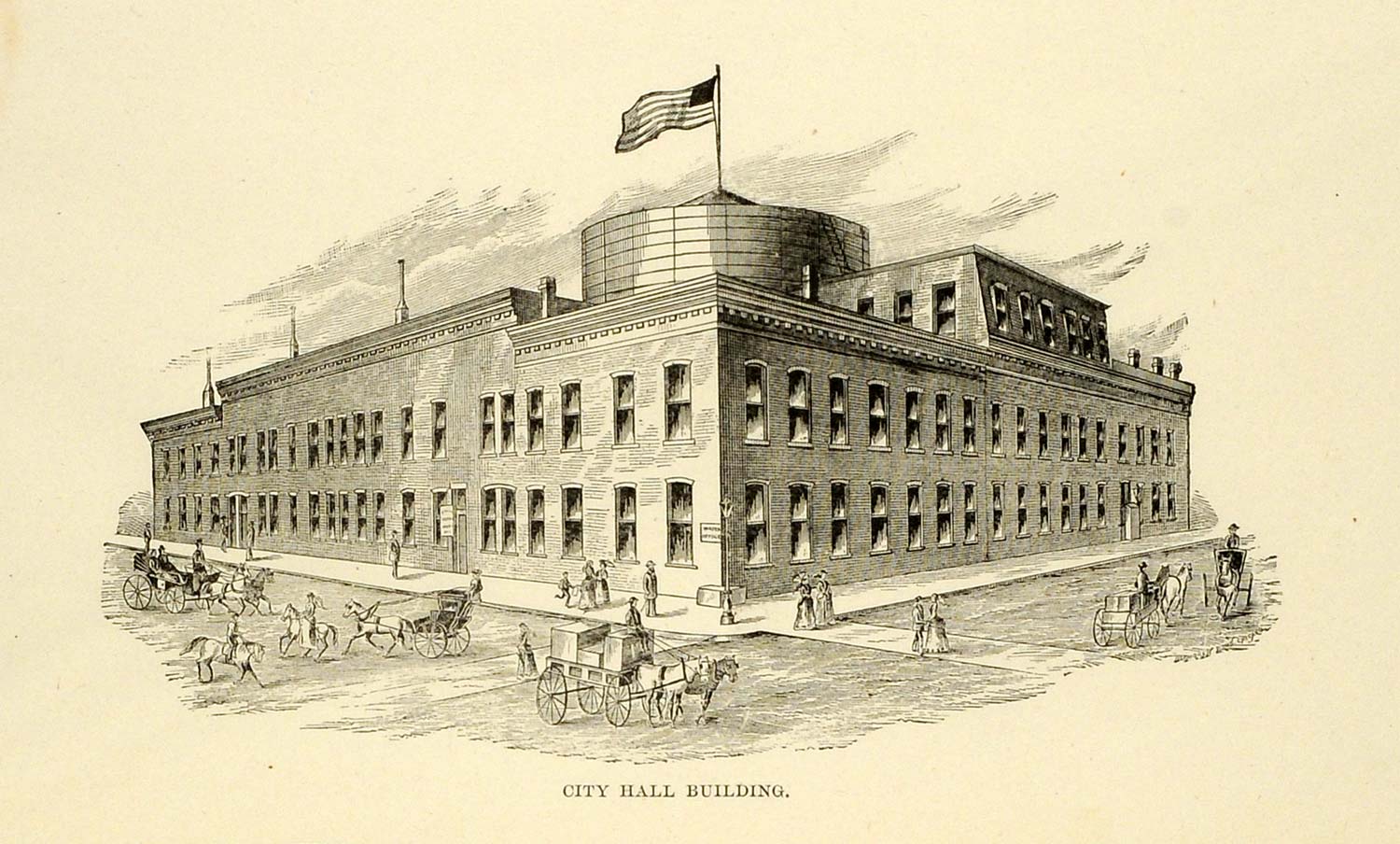 1893 Print City Hall Building Chicago Architecture Street Horse-drawn FAR3