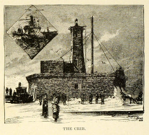 1893 Print Chicago Water Crib Drinking Water Supply Architecture Lake FAR3