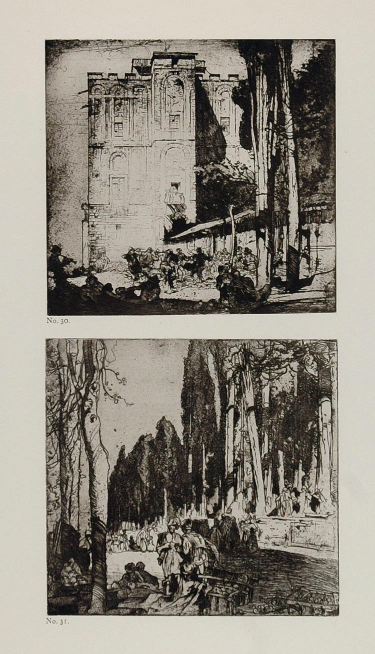 1912 Print Castello La Ziza Turkish Cemetery Brangwyn - ORIGINAL FB1
