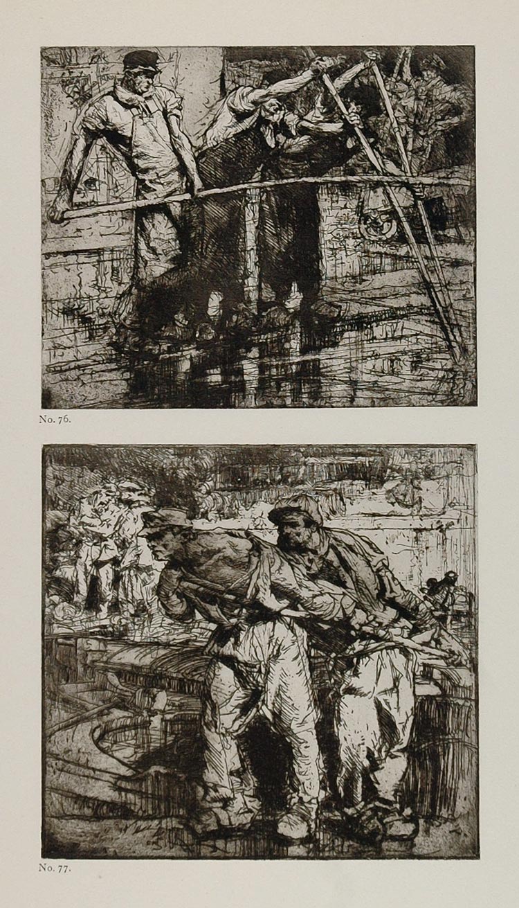 1912 Print Leather Tan Pit Men Boatmen Frank Brangwyn - ORIGINAL FB1