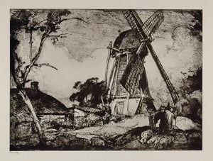 1912 Print Windmill Diksmuide Belgium Frank Brangwyn - ORIGINAL FB1