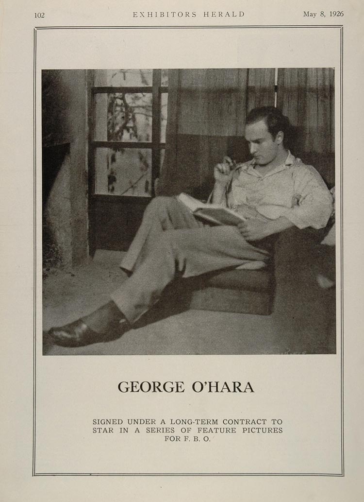 1926 Print Portrait George O'Hara Silent Fim Actor FBO ORIGINAL HISTORIC FBO1