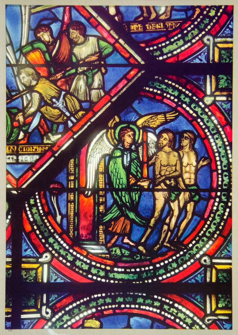 1947 Print Stained Glass Window Adam Eve Sens Archangel Good