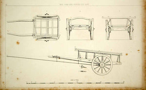 1852 Steel Engraving Antique Scotch Tilt Hay Cart Farm Equipment Agriculture FD1