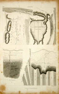1852 Steel Engravings Antique Prints Set Farm Land Drainage Plan Agriculture FD1