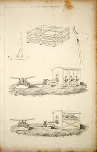 1852 Steel Engraving Antique Print Flax Cultivation Mill Machine Agriculture FD1