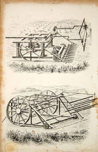 1852 Steel Engraving Antique Bell Reaping Machine Reaper Farming Agriculture FD1