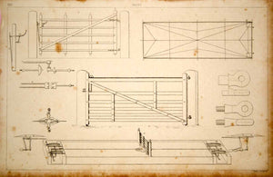 1852 Steel Engraving Antique Farm Gates Fencing Agriculture Architecture FD1