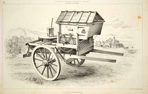 1852 Steel Engraving Antique Garrett Portable Thresher Threshing Machine FD1