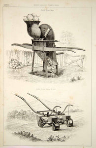 1852 Steel Engraving Antique Turnip Slicer Sowing Machine Drill
