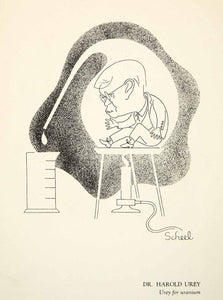 1951 Offset Lithograph Harold Urey Uranium Caricature Theodor Scheel Cartoon