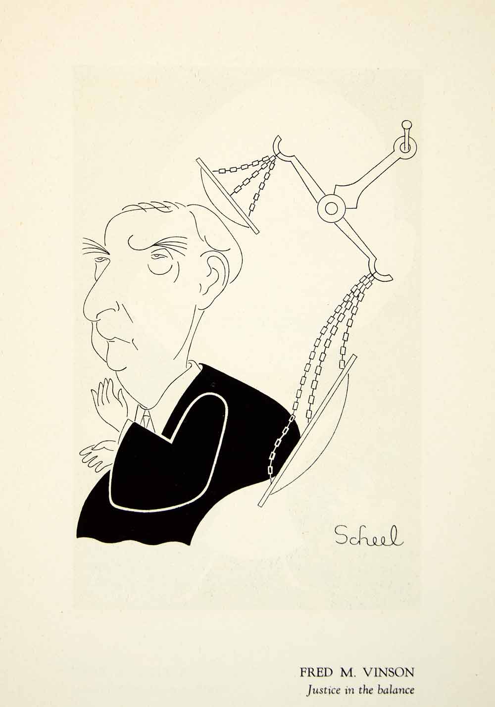 1951 Offset Lithograph Fred Vinson Justice Balance Caricature Theodor Scheel