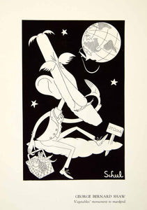 1951 Offset Lithograph George Bernard Shaw Earth Caricature Theodor Scheel Sky