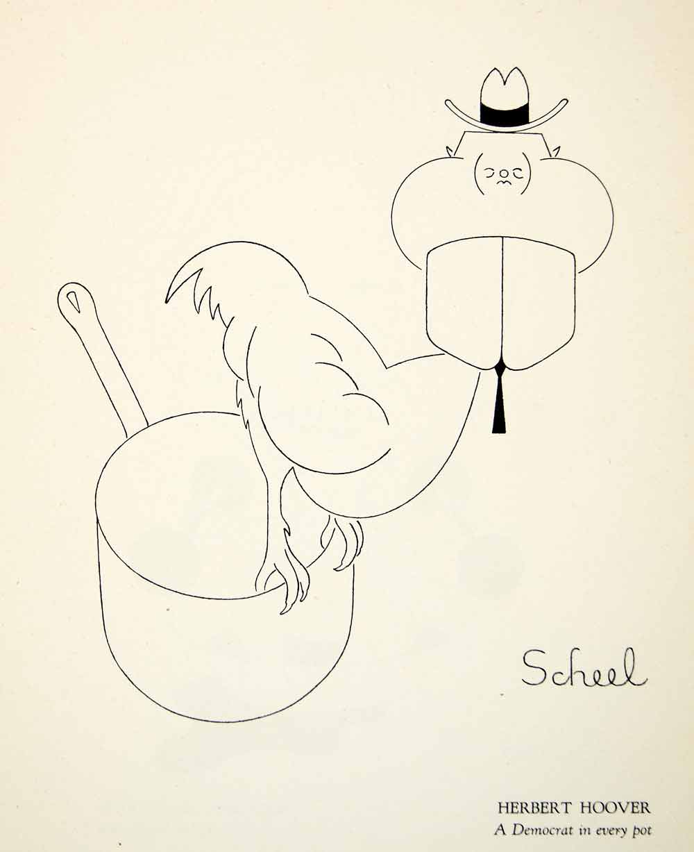 1951 Offset Lithograph Herbert Hoover Democrat Caricature Theodor Scheel Bird