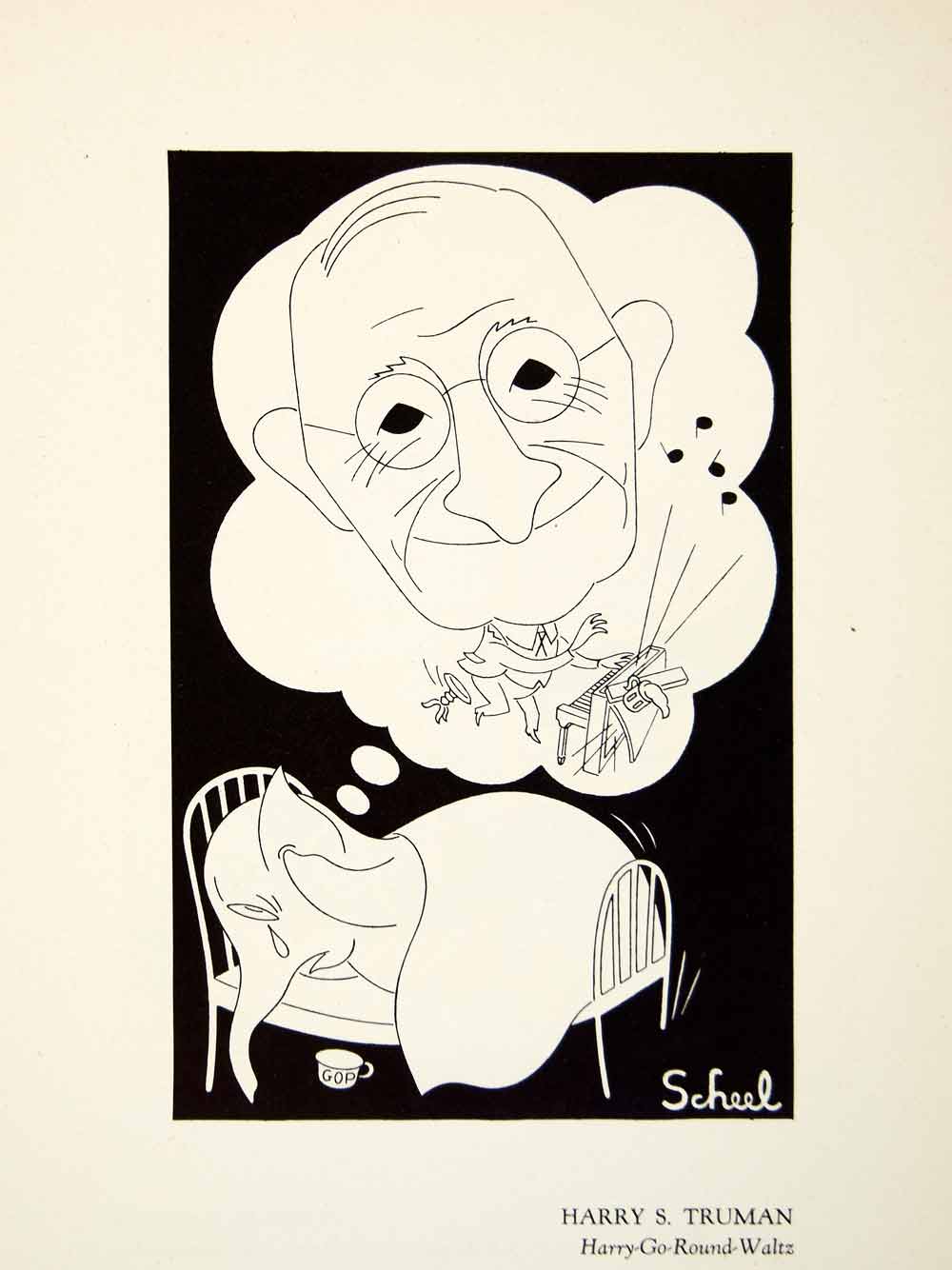 1951 Offset Lithograph Harry S. Truman Dream Caricature Theodor Scheel Elephant