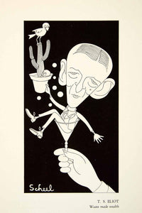 1951 Offset Lithograph T. S. Eliot Waste Wealth Caricature Theodor Scheel Glass