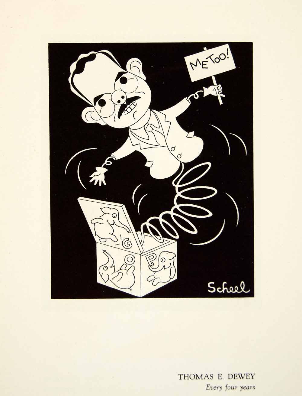 1951 Offset Lithograph Thomas E. Dewey Jack Box Caricature Theodor Scheel Man