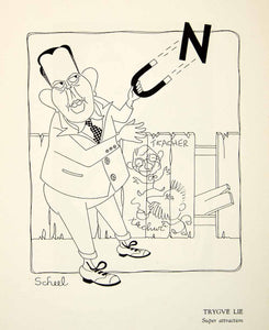 1951 Offset Lithograph Trygve Lie Super Attrraction Caricature Theodor Scheel