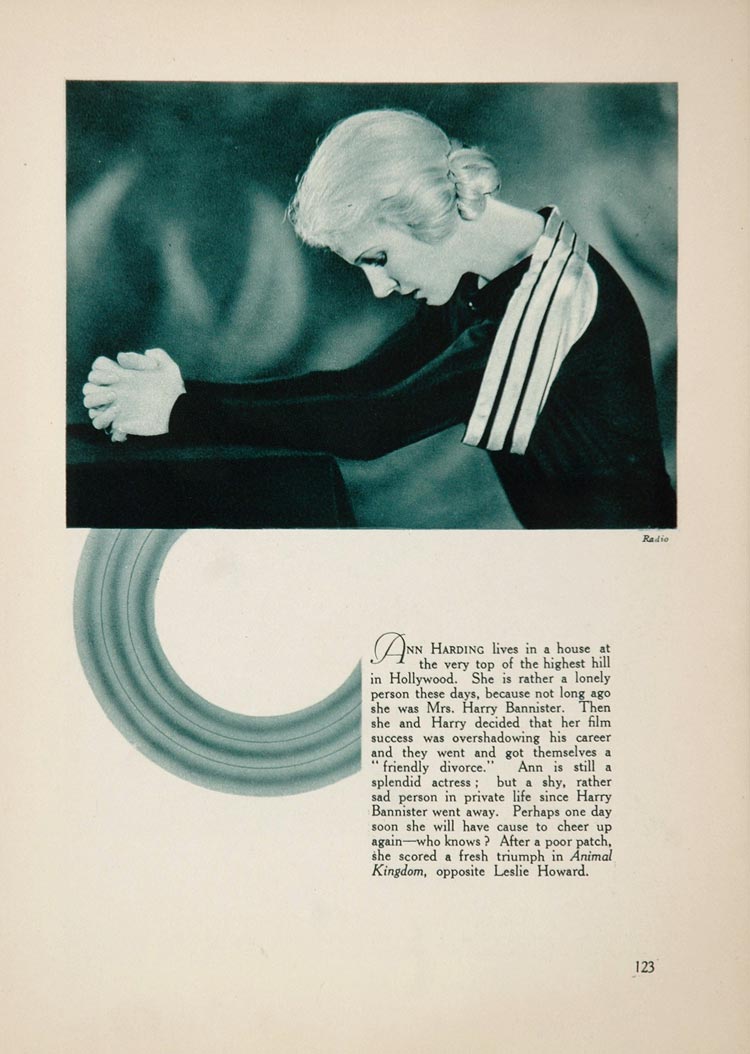 1933 Ann Harding Dorothy Walton Gatley Film Actor Print - ORIGINAL FILM