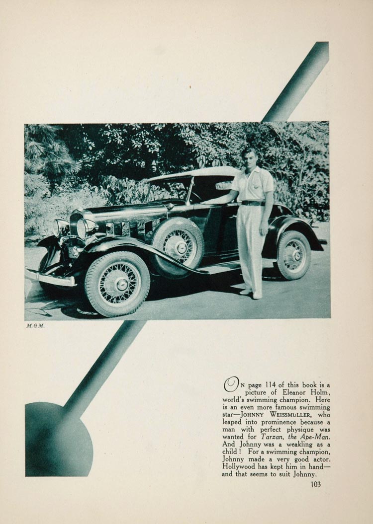 1933 Johnny Weissmuller MGM Actor Vintage Car Print - ORIGINAL FILM