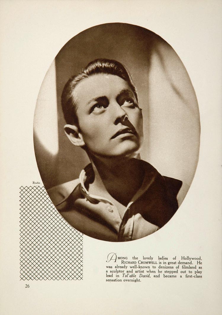 1933 Richard Cromwell Radabaugh Film Movie Actor Print - ORIGINAL FILM