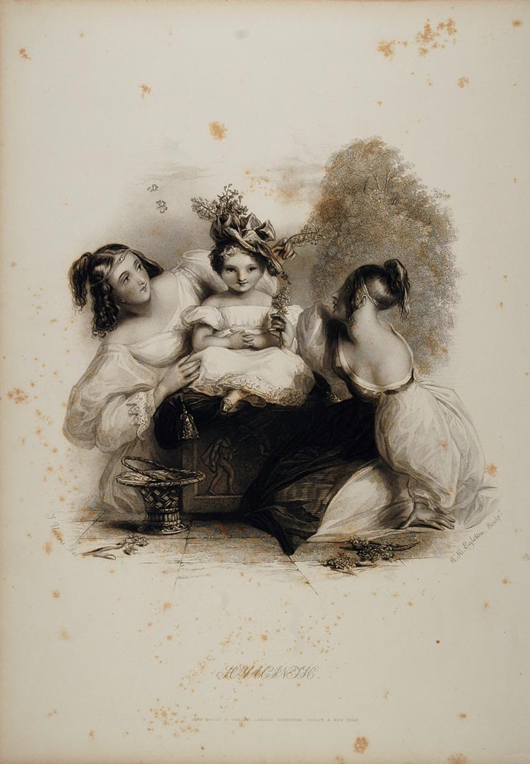 1838 Victorian Women Child Hyacinth T. Uwins Engraving - ORIGINAL FL1