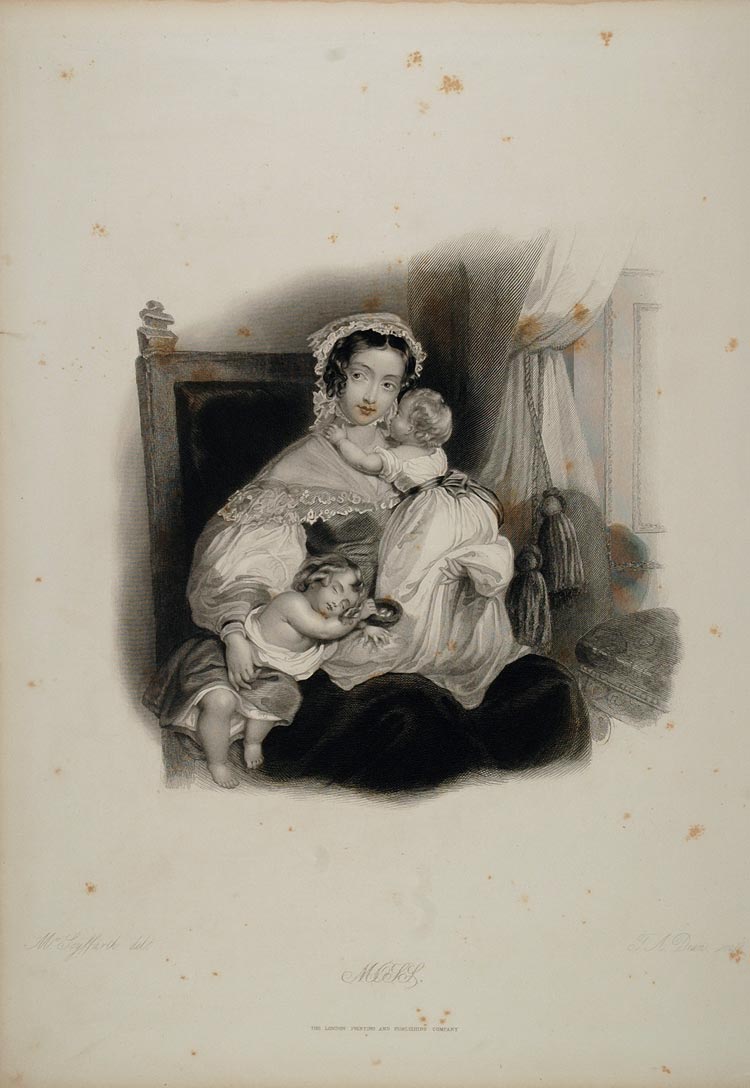 1838 Victorian Mother Child Children Chair Engraving - ORIGINAL FL1
