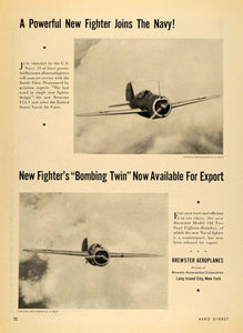 1938 Ad Brewster Fighter Planes United States Airforce - ORIGINAL FLY1