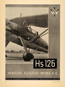 1938 Ad Henschel Flugzeug-Werke Hs 126 Aircraft Berlin - ORIGINAL FLY1