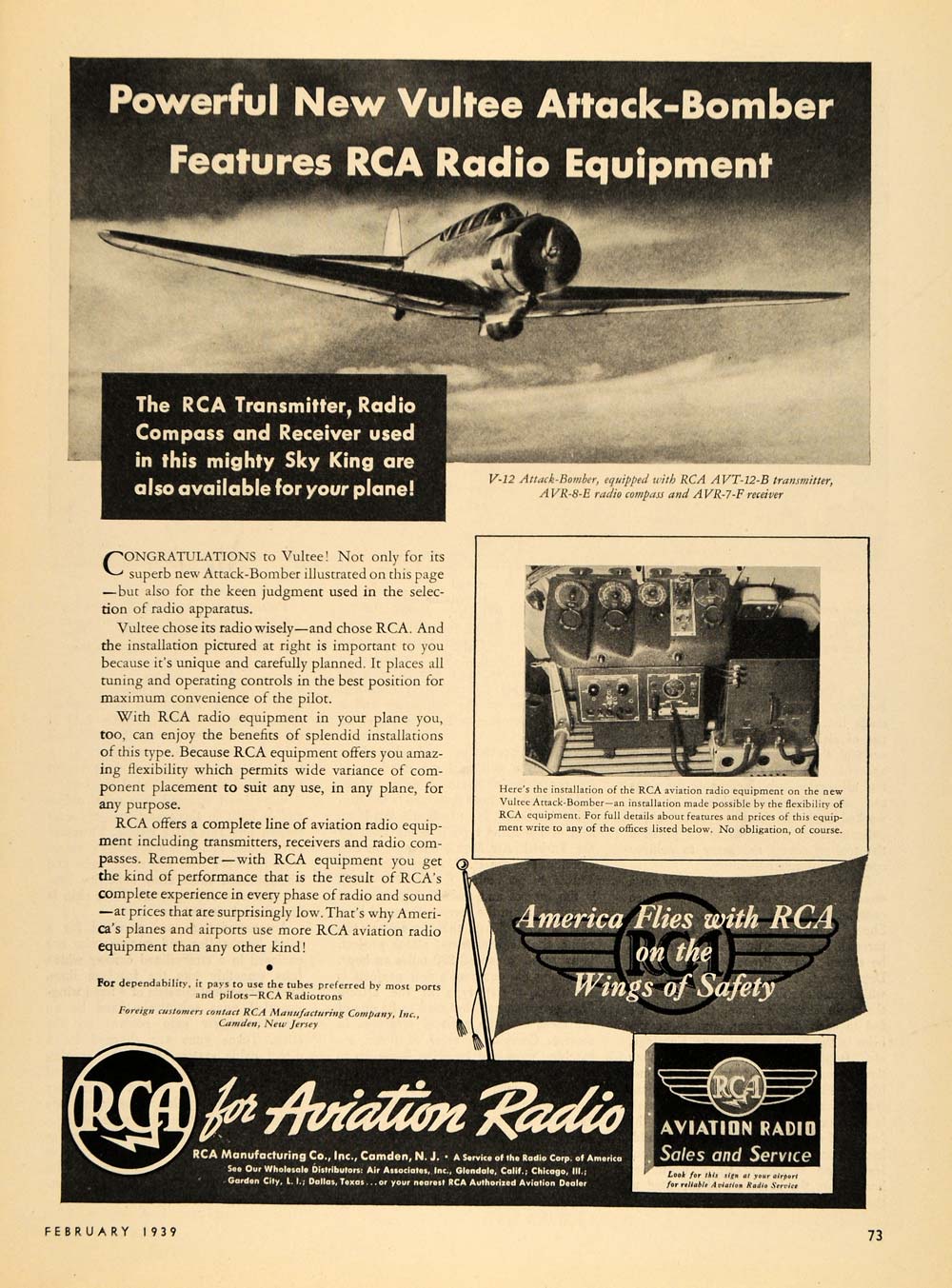 1939 Ad RCA Airplane Transmitter Radio Vultee Bomber - ORIGINAL ADVERTISING FLY1