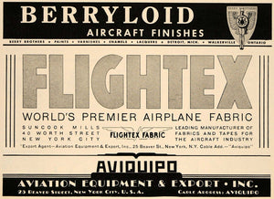 1938 Ad Berryloid Flightex Aircraft Finishes Fabrics - ORIGINAL ADVERTISING FLY1