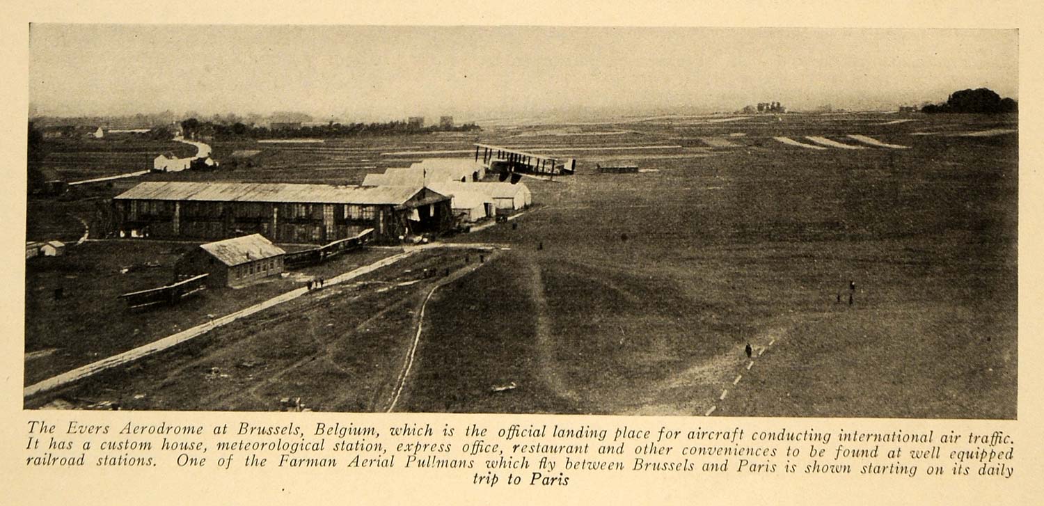 1920 Print Brussels Evers Aerodome Farman Pullman Plane ORIGINAL HISTORIC FLY2