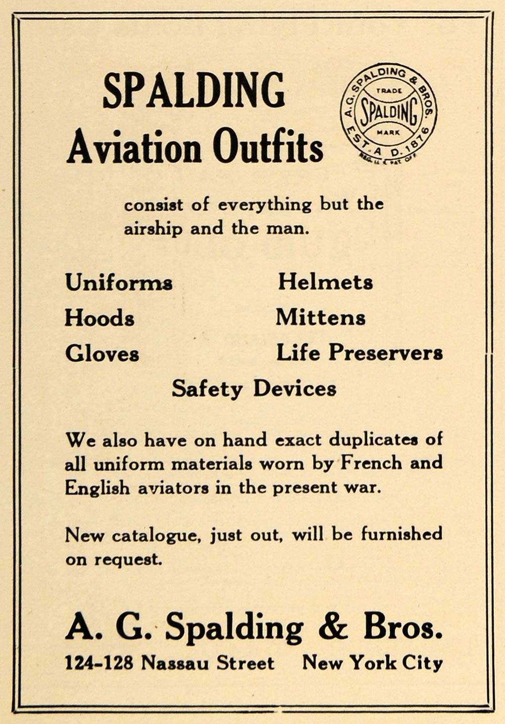 1920 Ad A.G. Spalding Aviation Outfits Uniforms Helmets - ORIGINAL FLY2
