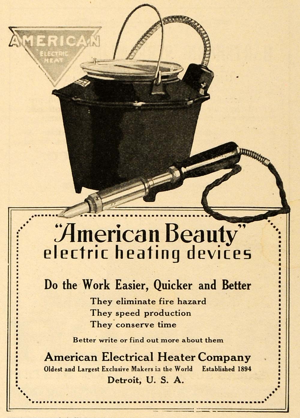 1920 Ad AMerican Beauty Electric Heating Devices Mich - ORIGINAL FLY2